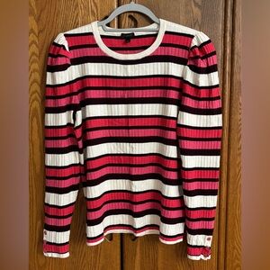 Talbots Vibrant Striped Sweater in Pink, Black, and White